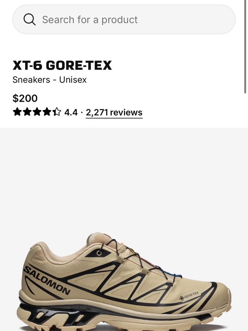 Salomon XT-6 GORE-TEX Men's Sneakers - Beige/Black